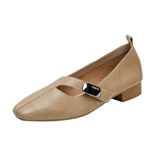 Damen Mary Jane Ballerinas mit verstellbarem Klettverschluss weichem Futter quadratischer Zehe Profilsohle Flach Elegant Tanzschuhe für Büro & Freizeit (Aprikose (2,5 cm),39) von QIXUJAK
