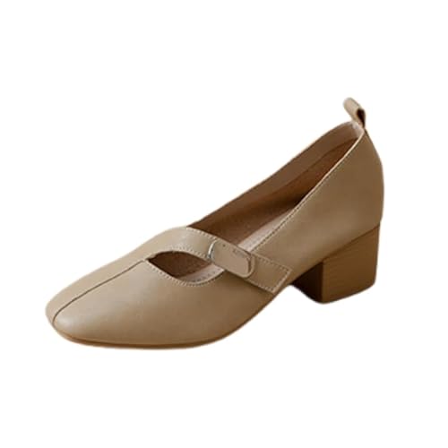 Damen Mary Jane Ballerinas mit verstellbarem Klettverschluss weichem Futter quadratischer Zehe Profilsohle Flach Elegant Tanzschuhe für Büro & Freizeit (Aprikose (4,5 cm),36) von QIXUJAK