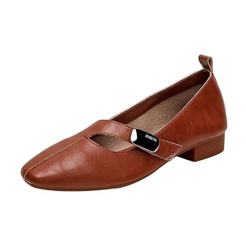Damen Mary Jane Ballerinas mit verstellbarem Klettverschluss weichem Futter quadratischer Zehe Profilsohle Flach Elegant Tanzschuhe für Büro & Freizeit (Rot (2,5 cm),38) von QIXUJAK