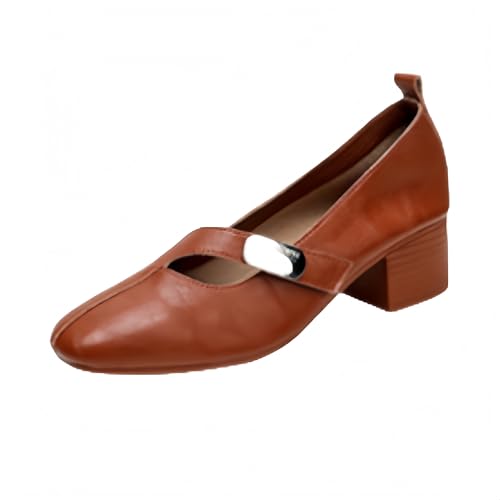 Damen Mary Jane Ballerinas mit verstellbarem Klettverschluss weichem Futter quadratischer Zehe Profilsohle Flach Elegant Tanzschuhe für Büro & Freizeit (Rot (4,5 cm),34) von QIXUJAK