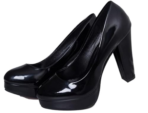 Damen Spitz zulaufende High Heels High Heels Runde Zehenpartie Schnallenlos Plateau Abendschuhe Modisch (Schwarz,41) von QIXUJAK