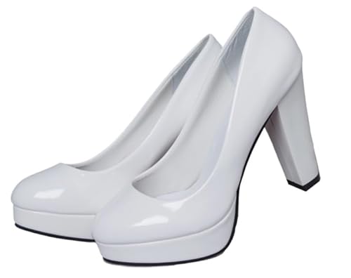 Damen Spitz zulaufende High Heels High Heels Runde Zehenpartie Schnallenlos Plateau Abendschuhe Modisch (Weiß,38) von QIXUJAK