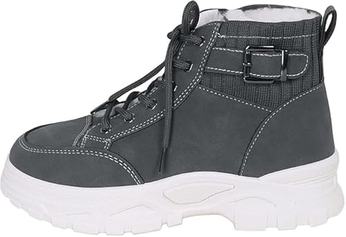 Damen Winterschuhe Warm Gefüttert - Schneestiefel Damen Outdoor Boots Winterstiefel Zum Schnüren High Top Wanderschuhe Leicht Trekkingschuhe Knöchelhoch Winterboots Für Outdoor (Dunkelgrau,40) von QIXUJAK