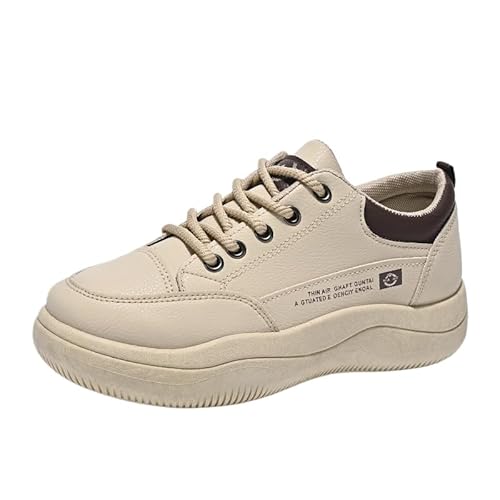 Frauen Mode Turnschuhe Weiß Schuhe Bequem Atmungsaktiv Casual Platform Sneakers Low Top Lace Up Footwer für Walking Running (Khaki,38) von QIXUJAK