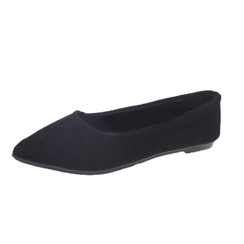 Frauen Spitze Zehe Ballett flach Strickkleid Low Wedge Flache Komfort Slip On Flats Schuhe für Frau Klassische weiche Schuhe (Schwarz,36) von QIXUJAK