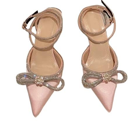 High Heels Damen geschlossene Schnürung Strass Elegante Slingback-Schleife (pink,37) von QIXUJAK