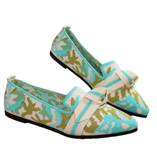 Komfort Ballettschuhe Damen Knit Spitze Zehen Flache Pumps Modische Flache Mary Jane Schuhe (Blattblume,38) von QIXUJAK