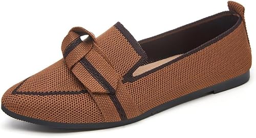 Komfort Ballettschuhe Damen Knit Spitze Zehen Flache Pumps Modische Flache Mary Jane Schuhe (Braun,41) von QIXUJAK