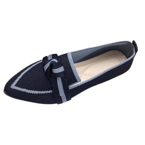 Komfort Ballettschuhe Damen Knit Spitze Zehen Flache Pumps Modische Flache Mary Jane Schuhe (Dunkelblau,41) von QIXUJAK