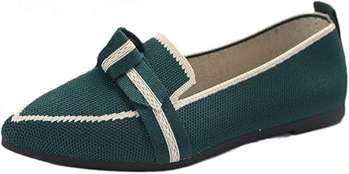 Komfort Ballettschuhe Damen Knit Spitze Zehen Flache Pumps Modische Flache Mary Jane Schuhe (Dunkelgrün,36) von QIXUJAK