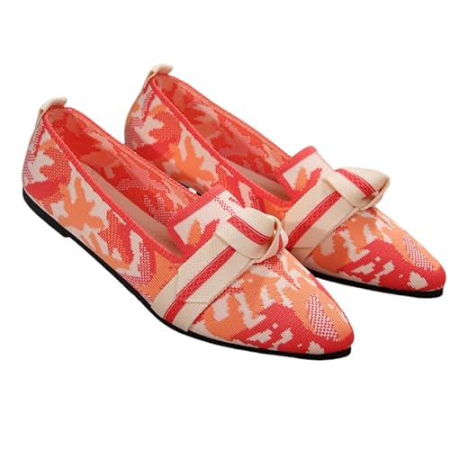 Komfort Ballettschuhe Damen Knit Spitze Zehen Flache Pumps Modische Flache Mary Jane Schuhe (Färberdistel,37) von QIXUJAK