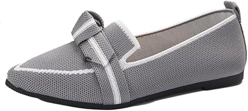 Komfort Ballettschuhe Damen Knit Spitze Zehen Flache Pumps Modische Flache Mary Jane Schuhe (Grau,36) von QIXUJAK