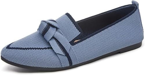 Komfort Ballettschuhe Damen Knit Spitze Zehen Flache Pumps Modische Flache Mary Jane Schuhe (Hellblau,38) von QIXUJAK