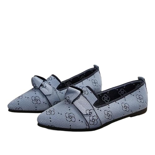 Komfort Ballettschuhe Damen Knit Spitze Zehen Flache Pumps Modische Flache Mary Jane Schuhe (Hellblaue,38) von QIXUJAK