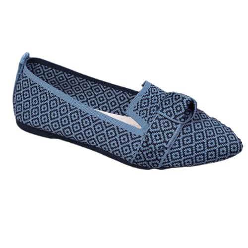 Komfort Ballettschuhe Damen Knit Spitze Zehen Flache Pumps Modische Flache Mary Jane Schuhe (Hellblaues Gitter,42) von QIXUJAK