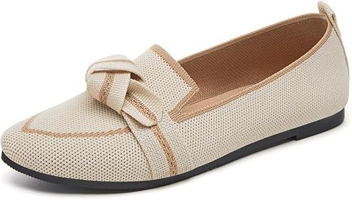 Komfort Ballettschuhe Damen Knit Spitze Zehen Flache Pumps Modische Flache Mary Jane Schuhe (Milchig weiß,41) von QIXUJAK