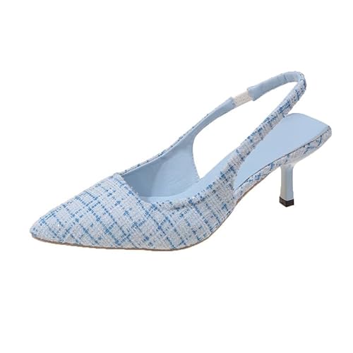 Modische und Bequeme Spitze Slingback-High Heels mit Kitten Heel für Damen, geeignet für das Pendeln zur Hochzeitsfeier (Meersalz blau,34) von QIXUJAK
