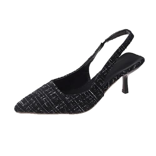 Modische und Bequeme Spitze Slingback-High Heels mit Kitten Heel für Damen, geeignet für das Pendeln zur Hochzeitsfeier (Schwarz,36) von QIXUJAK