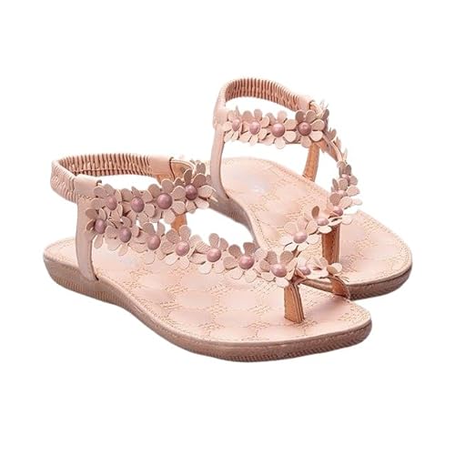 Orthopädische Sandalen Damen Elegant Coole Mit Fussbett Sandaletten Bequem Boho Flip Flops Flache Schuhe Slingback Weichen Flache Lässige Offene Zehentrenner Sommerschuhe Strandschuhe (Beige,37) von QIXUJAK
