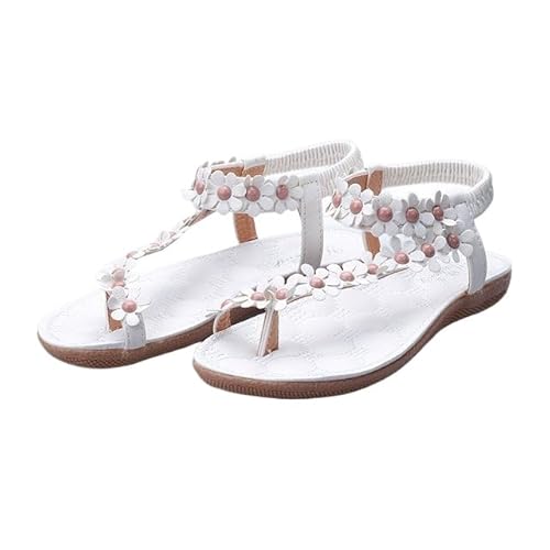 Orthopädische Sandalen Damen Elegant Coole Mit Fussbett Sandaletten Bequem Boho Flip Flops Flache Schuhe Slingback Weichen Flache Lässige Offene Zehentrenner Sommerschuhe Strandschuhe (Weiß,39) von QIXUJAK