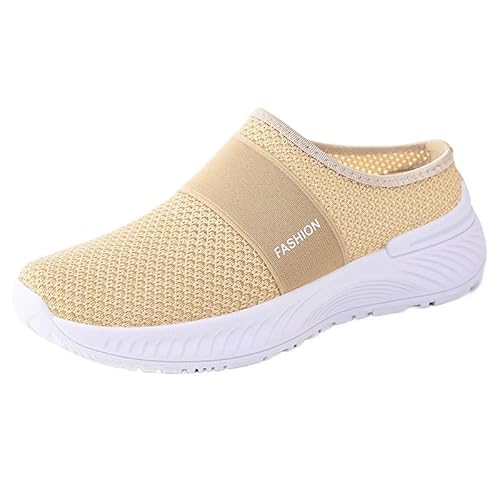 Orthopädische Schuhe Damen, Frauen Plateau Hausschuhe Clogs Lässig Walking Sneaker Slip On Slipper Pantoletten Mules Freizeitschuhe Sommer Bequem rutschfest Schlupfschuhe (Beige,40) von QIXUJAK