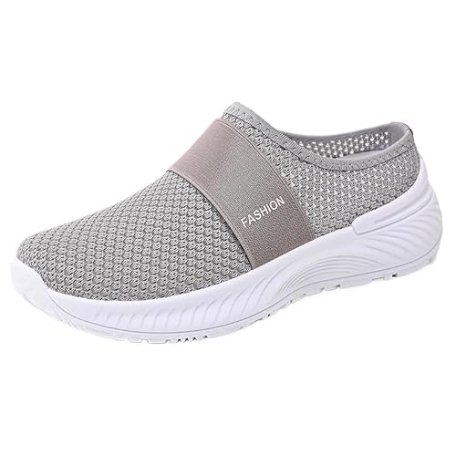 Orthopädische Schuhe Damen, Frauen Plateau Hausschuhe Clogs Lässig Walking Sneaker Slip On Slipper Pantoletten Mules Freizeitschuhe Sommer Bequem rutschfest Schlupfschuhe (Grau,40) von QIXUJAK
