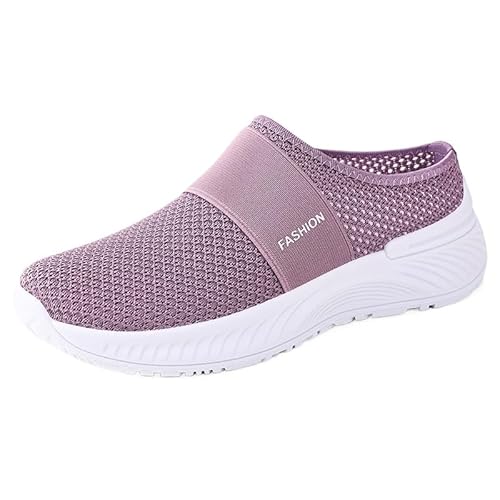 Orthopädische Schuhe Damen, Frauen Plateau Hausschuhe Clogs Lässig Walking Sneaker Slip On Slipper Pantoletten Mules Freizeitschuhe Sommer Bequem rutschfest Schlupfschuhe (Lila,41) von QIXUJAK