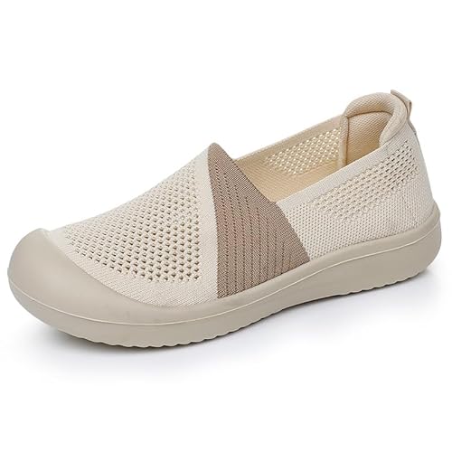 Orthopädische Schuhe Damen Slip on Sneaker Frauen Gewebt Atmungsaktiv Turnschuhe Leicht Laufschuhe Sportschuhe Bequeme Schlupfschuhe Walkingschuhe Arch Support Schuhe (Cremefarben,35) von QIXUJAK