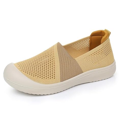 Orthopädische Schuhe Damen Slip on Sneaker Frauen Gewebt Atmungsaktiv Turnschuhe Leicht Laufschuhe Sportschuhe Bequeme Schlupfschuhe Walkingschuhe Arch Support Schuhe (Gelber Kaffee,38) von QIXUJAK