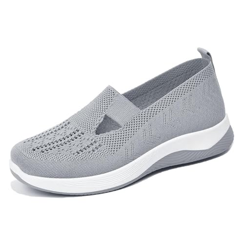 Orthopädische Schuhe Damen Slip on Sneaker Frauen Gewebt Atmungsaktiv Turnschuhe Leicht Laufschuhe Sportschuhe Bequeme Schlupfschuhe Walkingschuhe Arch Support Schuhe (Grau,36) von QIXUJAK