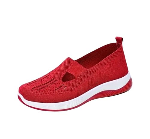 Orthopädische Schuhe Damen Slip on Sneaker Frauen Gewebt Atmungsaktiv Turnschuhe Leicht Laufschuhe Sportschuhe Bequeme Schlupfschuhe Walkingschuhe Arch Support Schuhe (Großes Rot,41) von QIXUJAK