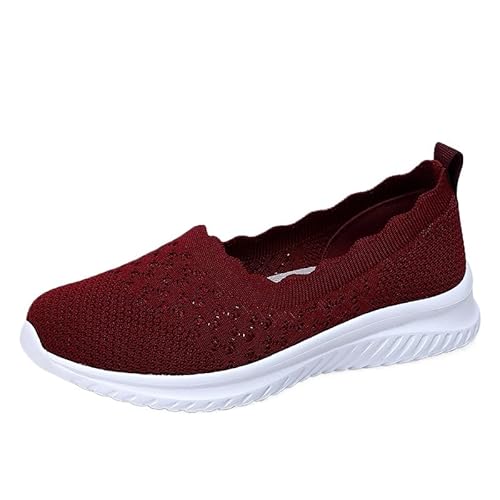 Orthopädische Schuhe Damen Slip on Sneaker Frauen Gewebt Atmungsaktiv Turnschuhe Leicht Laufschuhe Sportschuhe Bequeme Schlupfschuhe Walkingschuhe Arch Support Schuhe (Jujube,36) von QIXUJAK