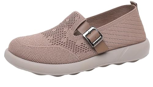 Orthopädische Schuhe Damen Slip on Sneaker Frauen Gewebt Atmungsaktiv Turnschuhe Leicht Laufschuhe Sportschuhe Bequeme Schlupfschuhe Walkingschuhe Arch Support Schuhe (Kaffeefarbe,36) von QIXUJAK