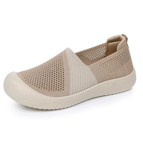 Orthopädische Schuhe Damen Slip on Sneaker Frauen Gewebt Atmungsaktiv Turnschuhe Leicht Laufschuhe Sportschuhe Bequeme Schlupfschuhe Walkingschuhe Arch Support Schuhe (Khaki,35) von QIXUJAK