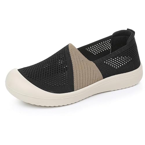 Orthopädische Schuhe Damen Slip on Sneaker Frauen Gewebt Atmungsaktiv Turnschuhe Leicht Laufschuhe Sportschuhe Bequeme Schlupfschuhe Walkingschuhe Arch Support Schuhe (Schwarz,37) von QIXUJAK