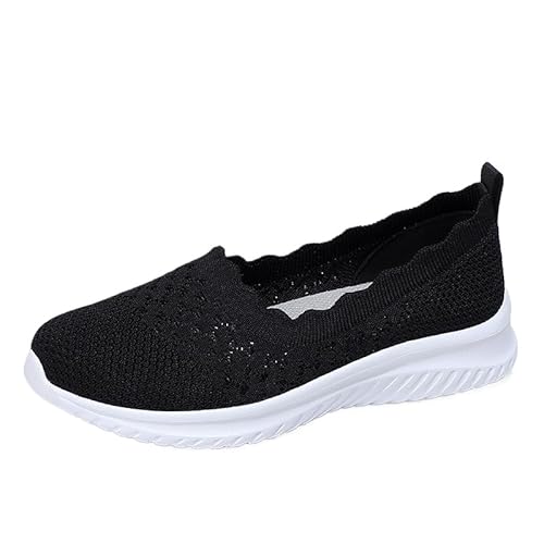 Orthopädische Schuhe Damen Slip on Sneaker Frauen Gewebt Atmungsaktiv Turnschuhe Leicht Laufschuhe Sportschuhe Bequeme Schlupfschuhe Walkingschuhe Arch Support Schuhe (Schwarz,44) von QIXUJAK