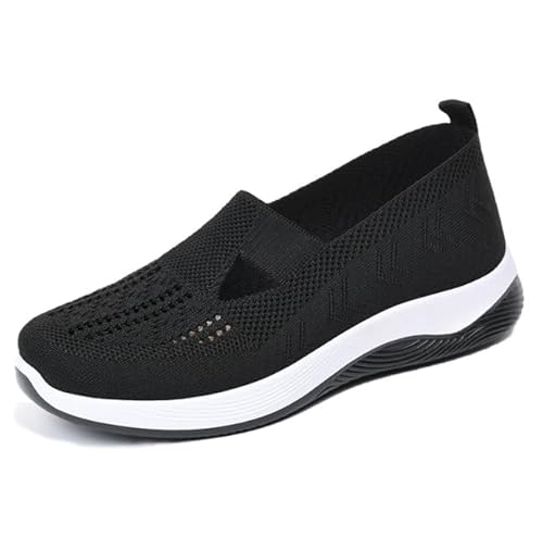 Orthopädische Schuhe Damen Slip on Sneaker Frauen Gewebt Atmungsaktiv Turnschuhe Leicht Laufschuhe Sportschuhe Bequeme Schlupfschuhe Walkingschuhe Arch Support Schuhe (schwarz,41) von QIXUJAK