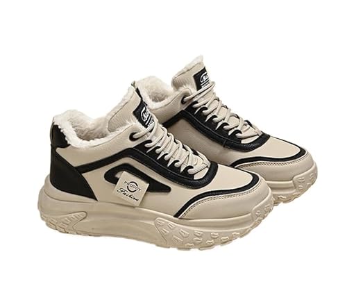 Plateau Sneaker & Sportschuhe für Damen Kunstleder Leicht Turnschuhe High-top Schnürung Freizeit Sport Shoes (Schwarz,39) von QIXUJAK