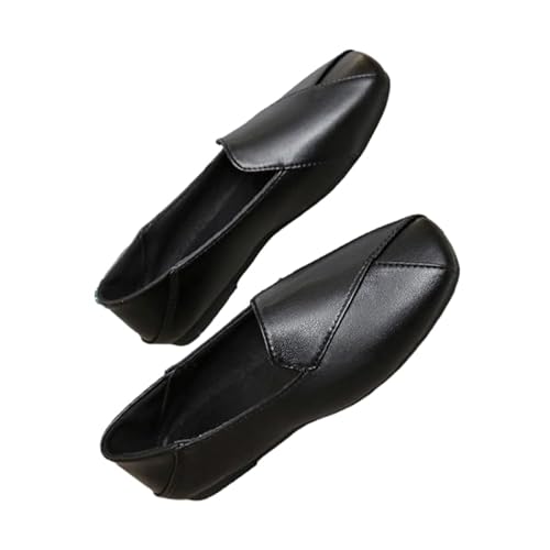 QIXUJAK Arbeit Flats Damen Ohne Verschluss Square Toe Dolly Schuhe Bequeme Halbschuhe (Schwarz,39) von QIXUJAK
