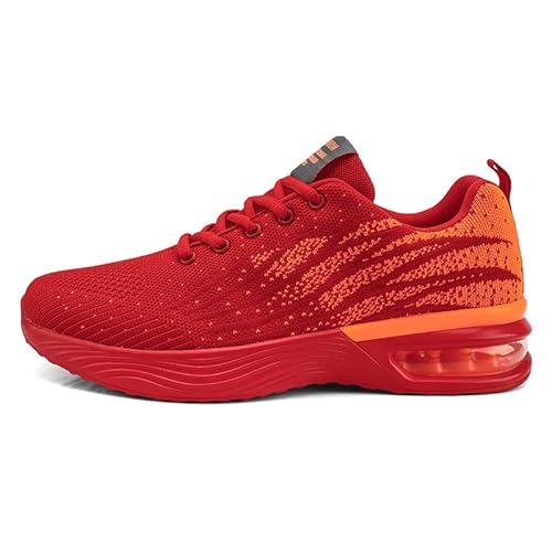 QIXUJAK Atmungsaktive Und rutschfeste Herren-Sneaker - Luftgepolsterter Komfort Für Outdoor-Aktivitäten, Einfarbige Schnürschuhe (Großes rotes Netz,43) von QIXUJAK