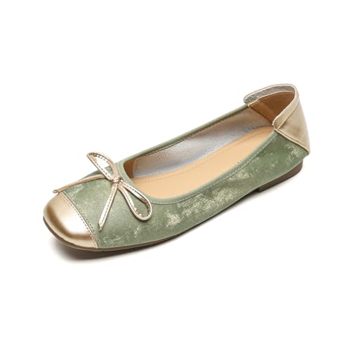 QIXUJAK Ballerinas Damen | Ballerina Flach Schuhe mit quadratischer Zehe| Ballerinas Damen elegant und Komfortable | Brautschuhe Flach (Grün,41) von QIXUJAK