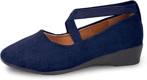QIXUJAK Ballerinas Damen Slip On Ballerina Schuhe Flache Sommerschuhe Elegant Und Bequem Barfuss Riemchenballerina Leichte Festliche Weiches Sportlich Tanzschuhe Mädchen (Dunkelblau 2,36) von QIXUJAK