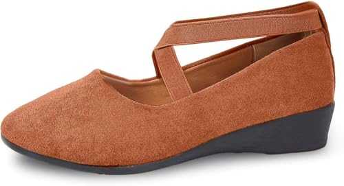 QIXUJAK Ballerinas Damen Slip On Ballerina Schuhe Flache Sommerschuhe Elegant Und Bequem Barfuss Riemchenballerina Leichte Festliche Weiches Sportlich Tanzschuhe Mädchen (Dunkelbraun 2,42) von QIXUJAK