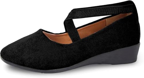 QIXUJAK Ballerinas Damen Slip On Ballerina Schuhe Flache Sommerschuhe Elegant Und Bequem Barfuss Riemchenballerina Leichte Festliche Weiches Sportlich Tanzschuhe Mädchen (Schwarz 2,40) von QIXUJAK