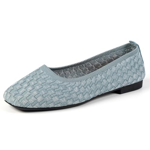 QIXUJAK Ballettschuhe Damen Elegante Sport Strickschuhe Rutschfeste Orthopädische Bequeme Sommer Slip-On Schuhe (Blau,41) von QIXUJAK