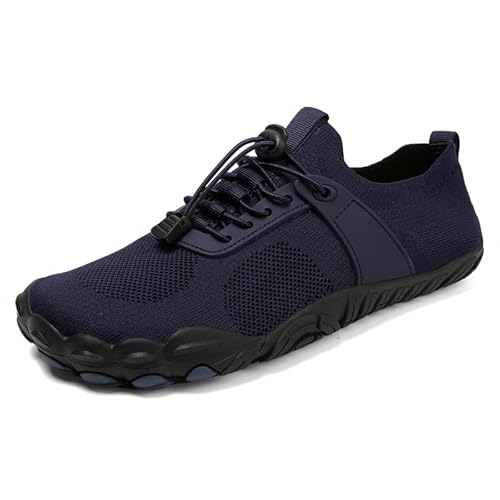 QIXUJAK Barfußschuhe Damen Herren Breite Barfuss Schuhe Laufschuhe Zehenschuhe Traillaufschuhe Leichte Atmungsaktiv Fitnessschuhe Komfort rutschfest Straßenlaufschuhe Unisex (Dunkelblau,43) von QIXUJAK