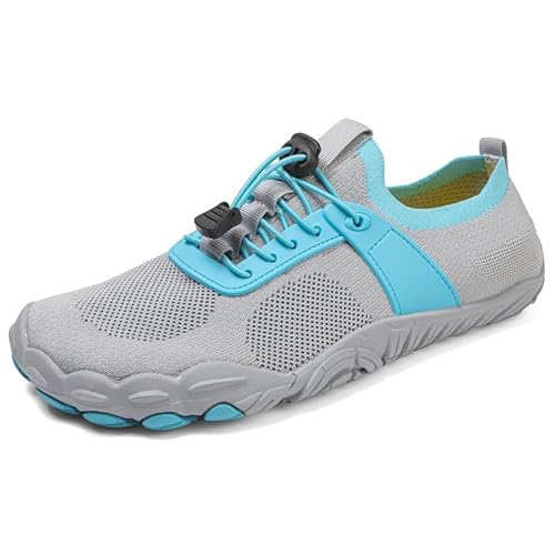 QIXUJAK Barfußschuhe Damen Herren Breite Barfuss Schuhe Laufschuhe Zehenschuhe Traillaufschuhe Leichte Atmungsaktiv Fitnessschuhe Komfort rutschfest Straßenlaufschuhe Unisex (Grau,42) von QIXUJAK