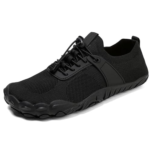 QIXUJAK Barfußschuhe Damen Herren Breite Barfuss Schuhe Laufschuhe Zehenschuhe Traillaufschuhe Leichte Atmungsaktiv Fitnessschuhe Komfort rutschfest Straßenlaufschuhe Unisex (Schwarz,38) von QIXUJAK