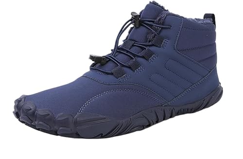 QIXUJAK Barfußschuhe Winter Warm Wasserabweisend Gefüttert Winterschuhe für Damen Herren Barfuss Schuhe für Damen/Männer Schuhe Breite Füße Anti-Rutsch-Schuhe Gr.36-46 (Dunkelblau,38) von QIXUJAK