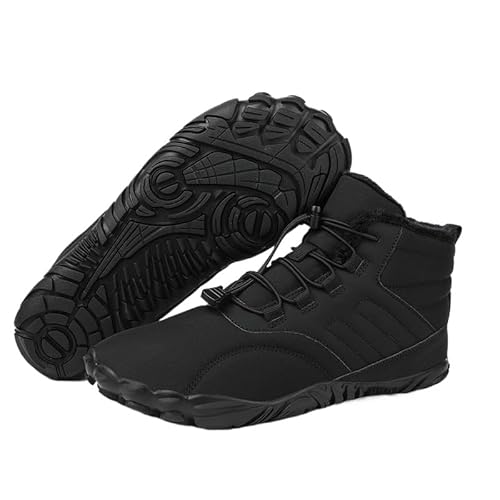 QIXUJAK Barfußschuhe Winter Warm Wasserabweisend Gefüttert Winterschuhe für Damen Herren Barfuss Schuhe für Damen/Männer Schuhe Breite Füße Anti-Rutsch-Schuhe Gr.36-46 (Schwarz,46) von QIXUJAK